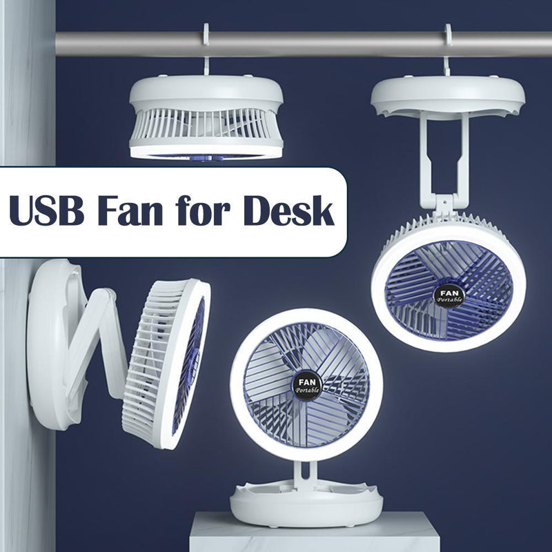 Mini Led Night Light Fan USB Rechargeable Foldable Portable Table Lamp Four-speed Variable Cooling Fan For Home Outdoor Camping - Taifitone